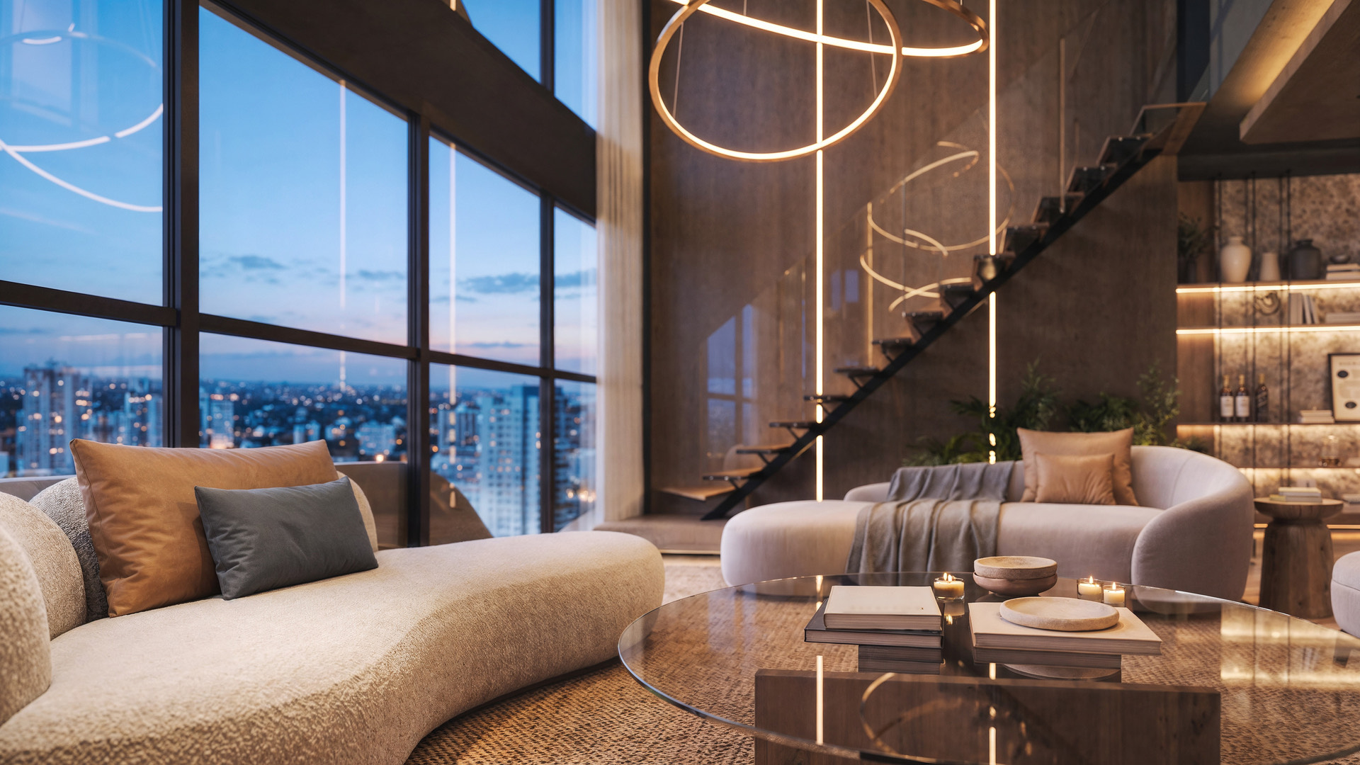 Living de doble altura de un penthouse