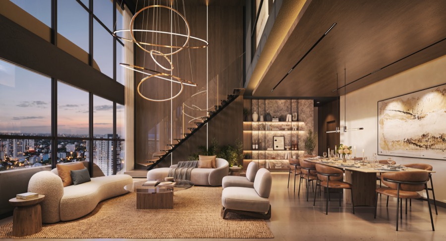 Living de doble altura del super penthouse