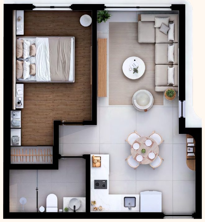 Plano de 1 habitación sin balcón